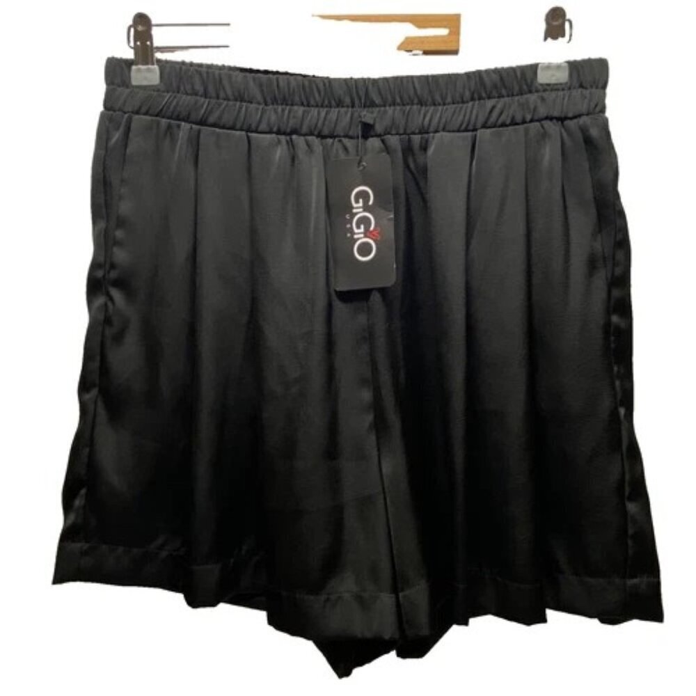 GiGio Women's Large Black Dressy Shorts W/Pockets Elastic Waistband Flowy NWT‎